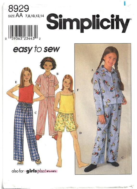 Simplicity 8929 Sewing Pattern for Girls Easy to Sew Pajama Etsy