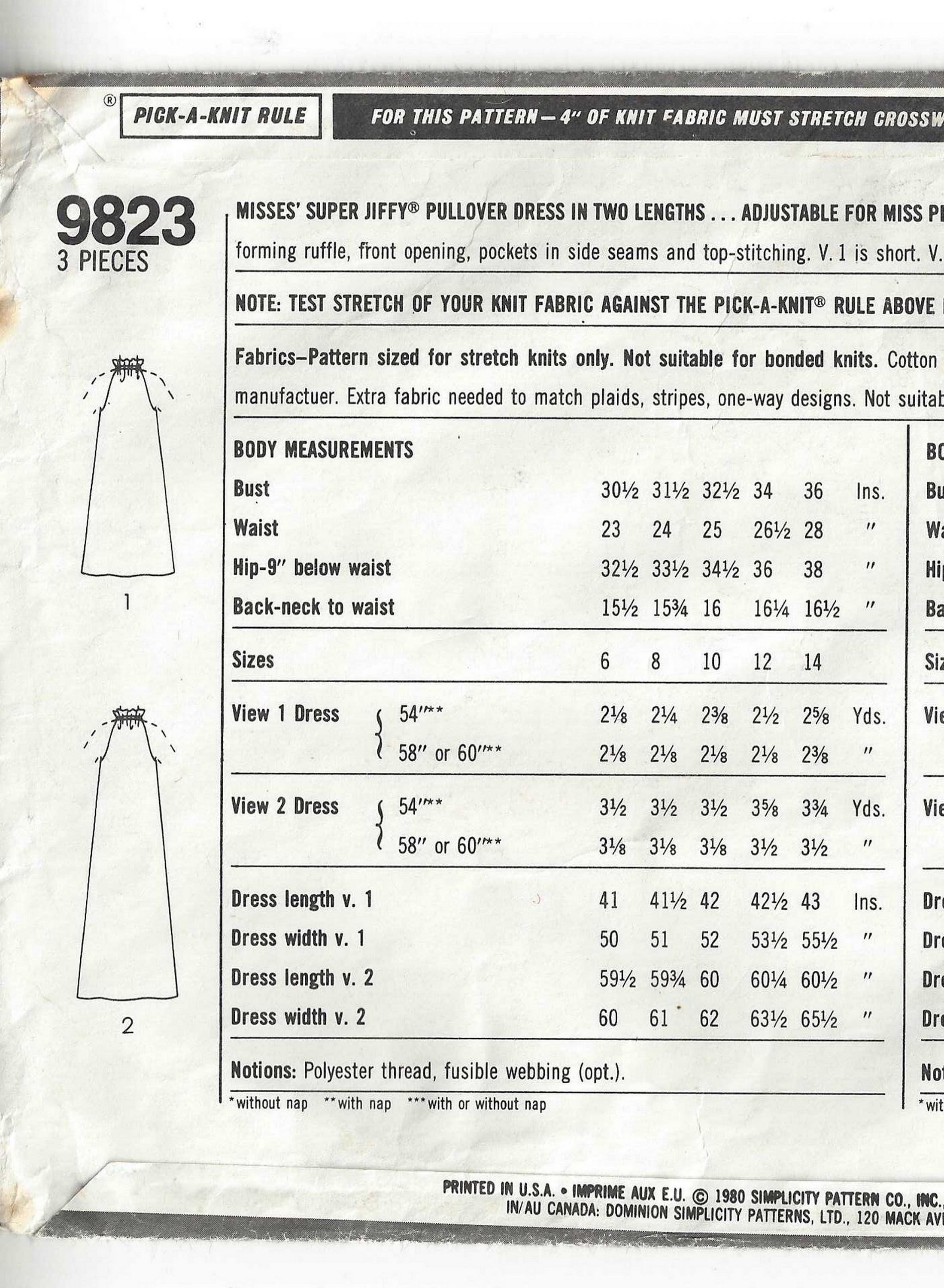 Simplicity 9823 Sewing Pattern Misses Vintage 80s Super Jiffy Knit ...