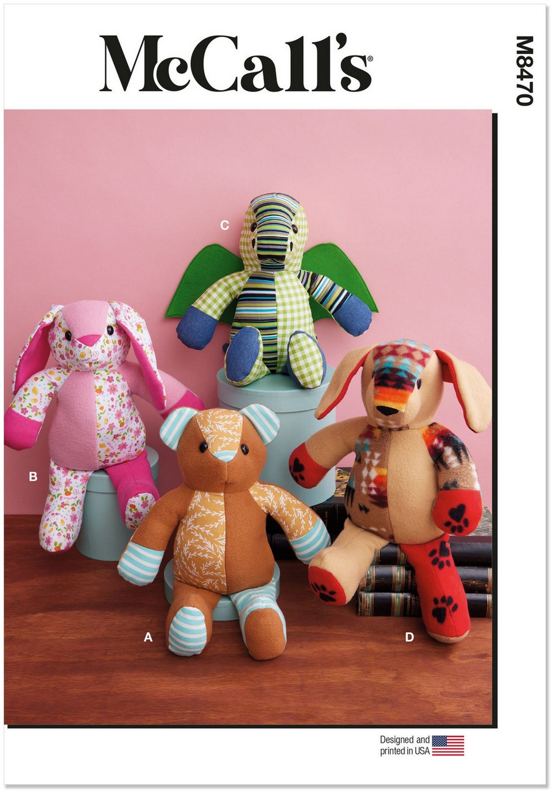 Mccalls M8470 Sewing Pattern for Plush Animals Bear Bunny Dragon Puppy ...