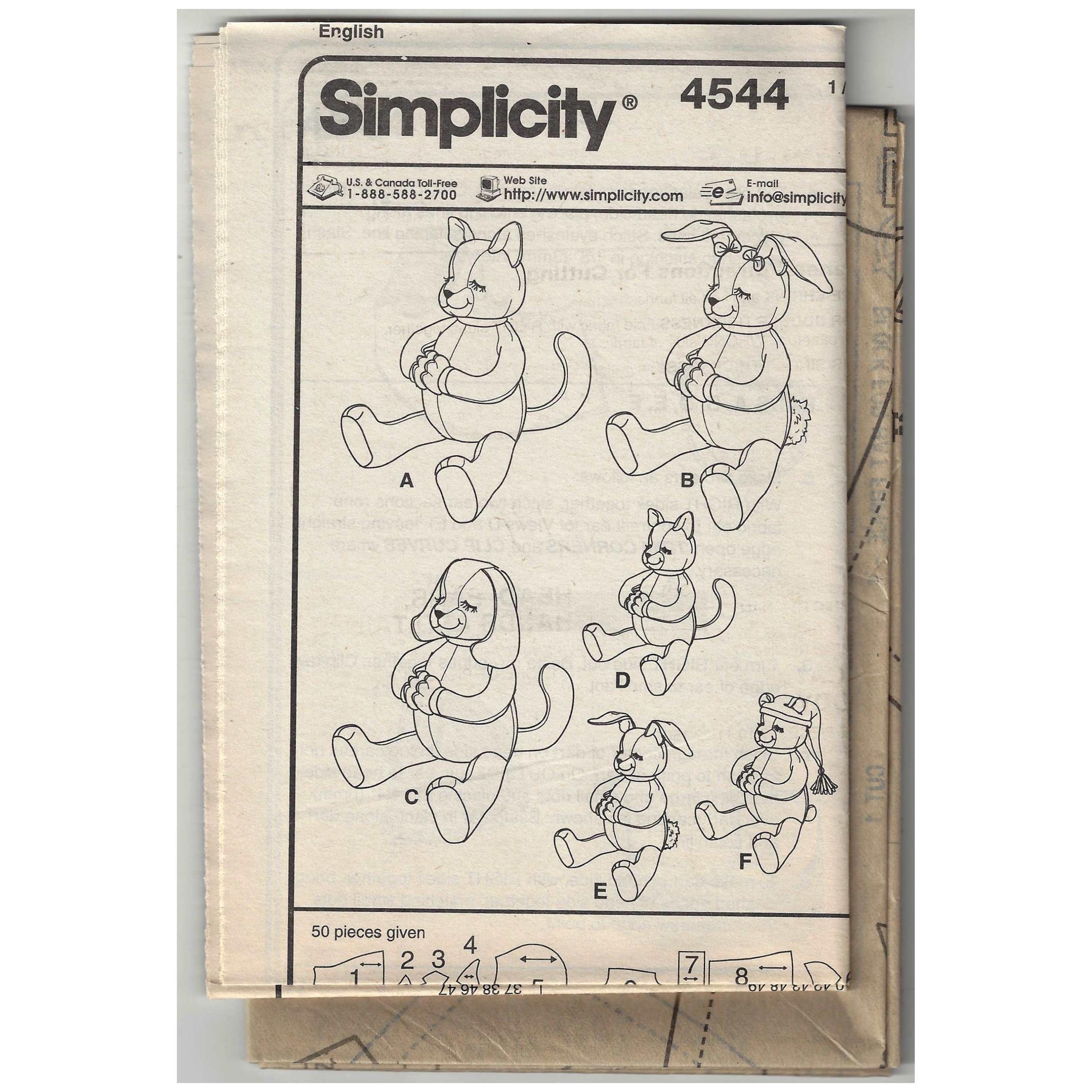 Simplicity Rabbit Pattern Tutorial Simplicity 4544 Sewing Pattern for Praying Cat Bunny Bear and Dog ...