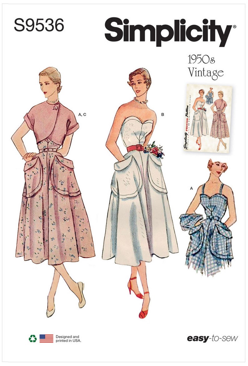 Simplicity S9536 Sewing Pattern Misses Vintage 50s Reproduction Sundress and Bolero sz 6-14 or 14-22 Uncut Bild 1