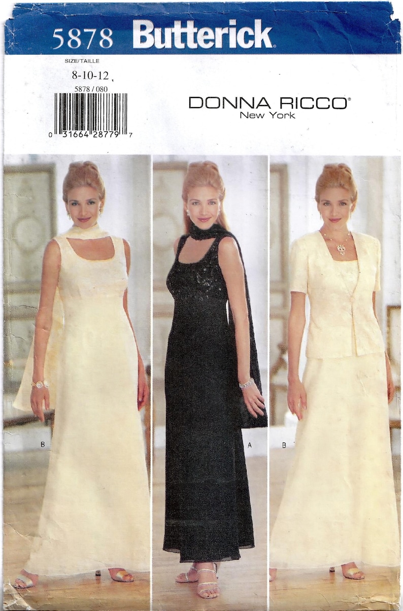 Butterick 5878 Sewing Pattern Misses Jacket Dress and Scarf Donna Ricco ...