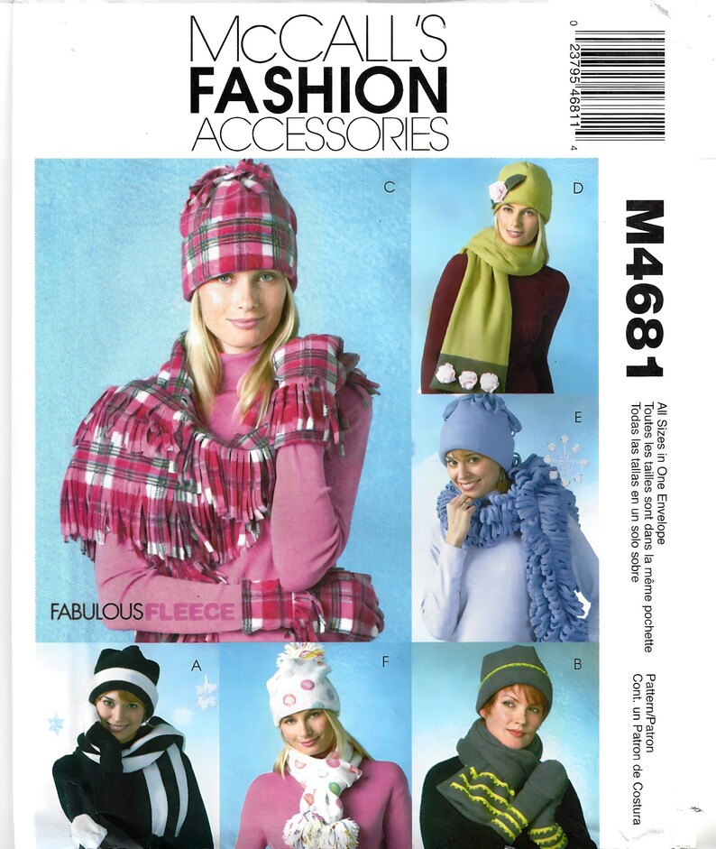 McCalls M4681 Sewing Pattern Misses Fashion Accessories Hat Scarves and Mittens sz S-L Uncut image 1