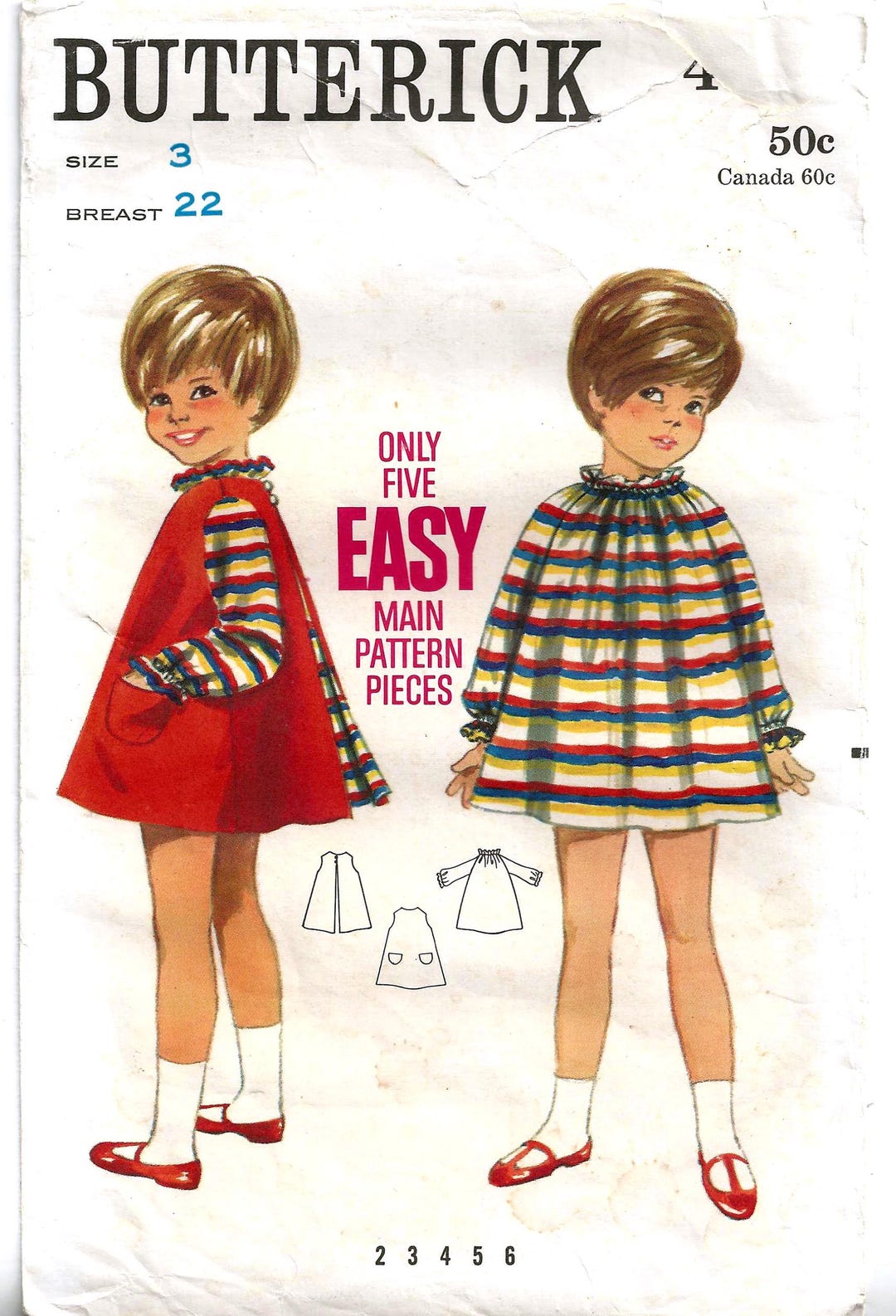Butterick 4546 Sewing Pattern Childs Vintage 60s Reversible Jumper and ...