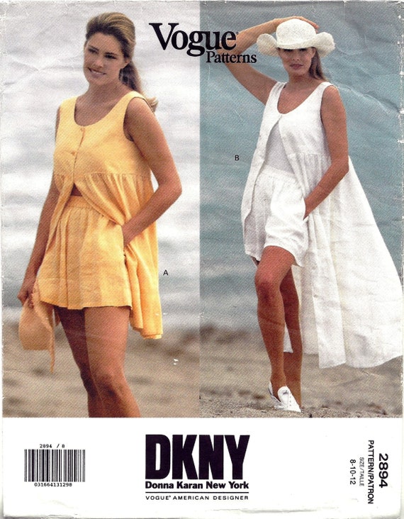 Vogue 2894 Sewing Pattern Misses Easy Dress in Two Lengths Knit Body Suit  and Pull-on Shorts DKNY Sz 8-12 