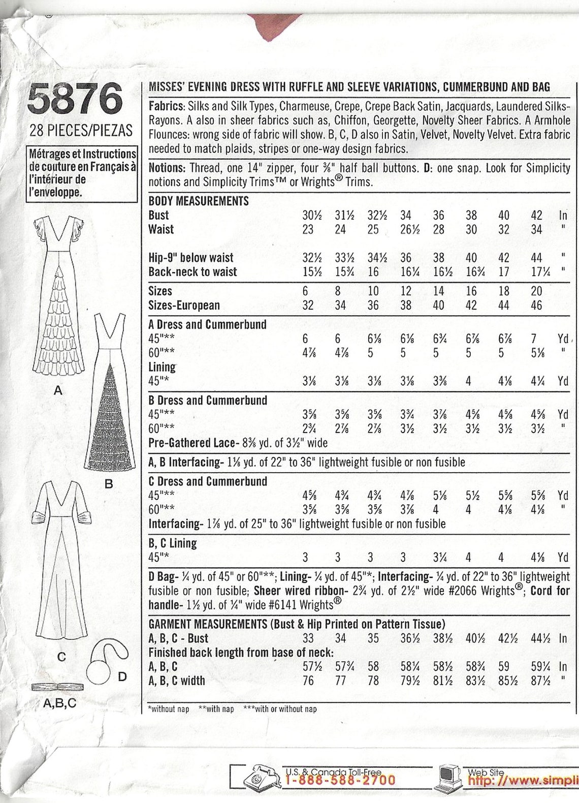 Simplicity 5876 Sewing Pattern Misses Evening Dress With Ruffle and ...