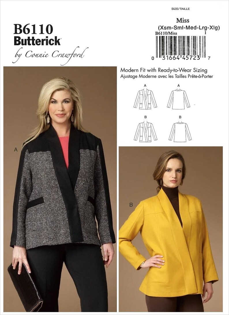 Butterick B6110 Sewing Pattern Misses Easy Loose Fitting Unlined Wrap ...