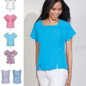 Simplicity S8883 Sewing Pattern Misses Set of Tops with Neckline Sleeve and Bodice Variations sz 6-14 Uncut