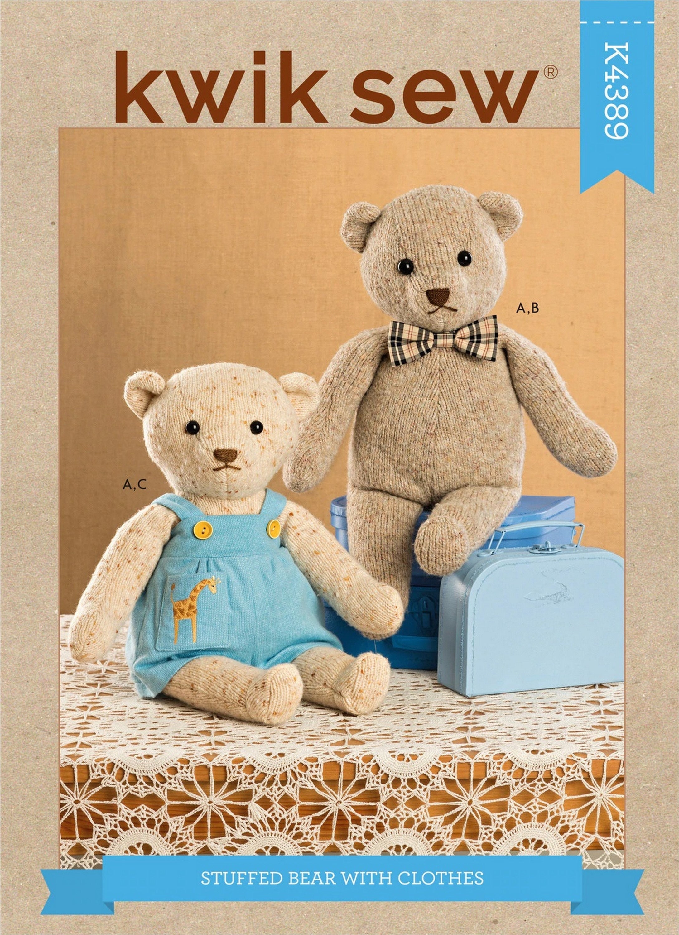 Kwik Sew K4389 Sewing Pattern for Stuffed Teddy Bears With