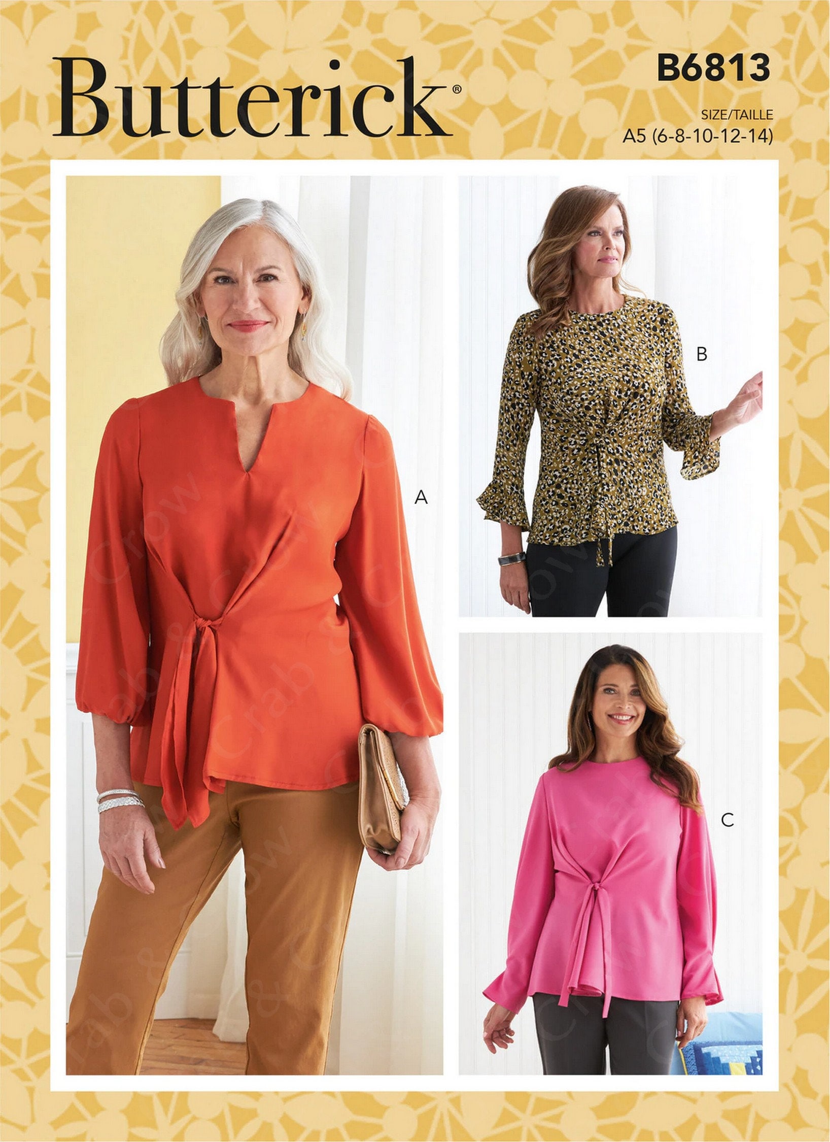 Butterick B6813 Sewing Pattern Misses Easy Pullover Knot Front Top With ...