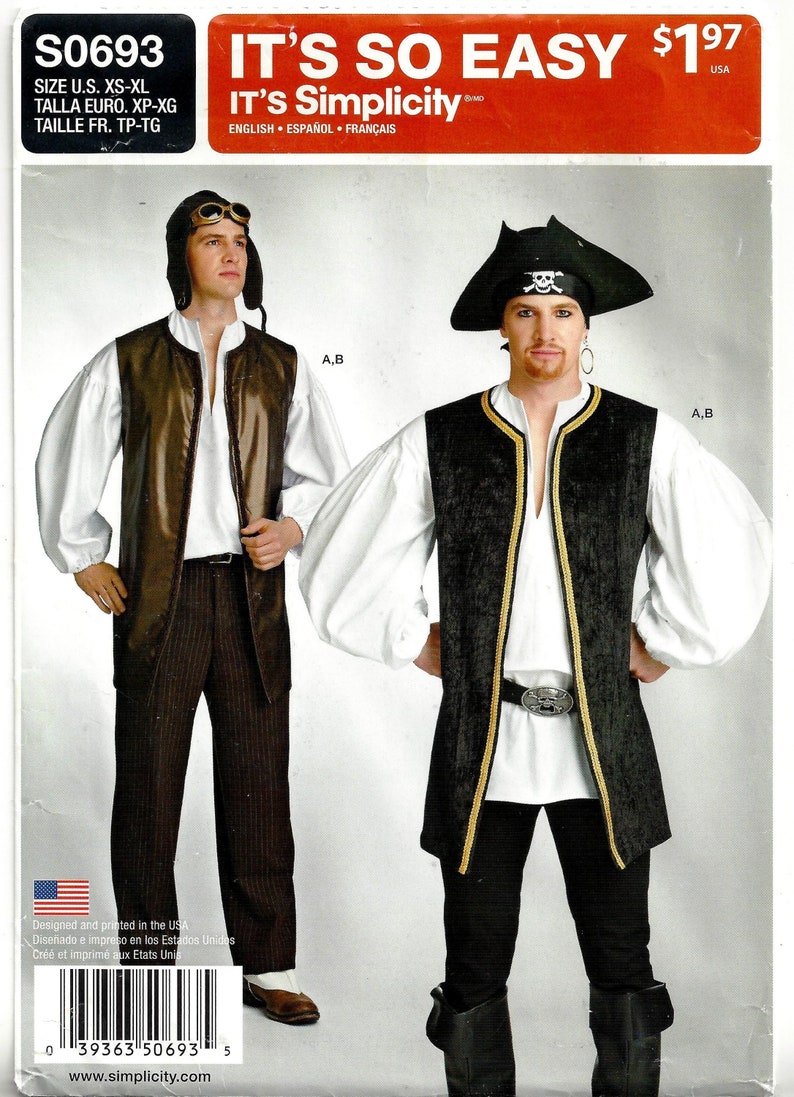 Simplicity S0693 Sewing Pattern Mens Puffy Shirt and Vest for Steampunk