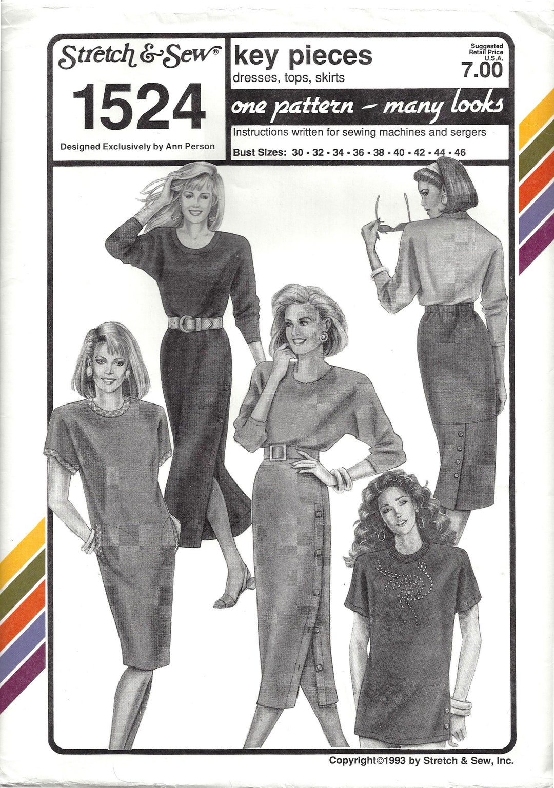 Stretch & Sew 1524 Sewing Pattern for Key Pieces Dresses Top Skirts One ...