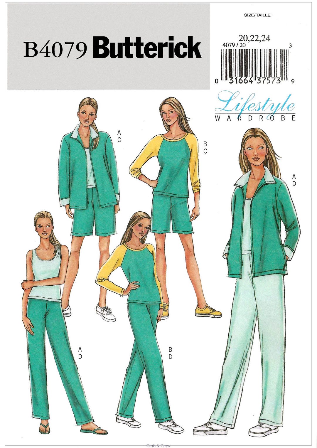 Butterick B4079 Sewing Pattern Misses Easy Jacket Tops Shorts and Pants ...