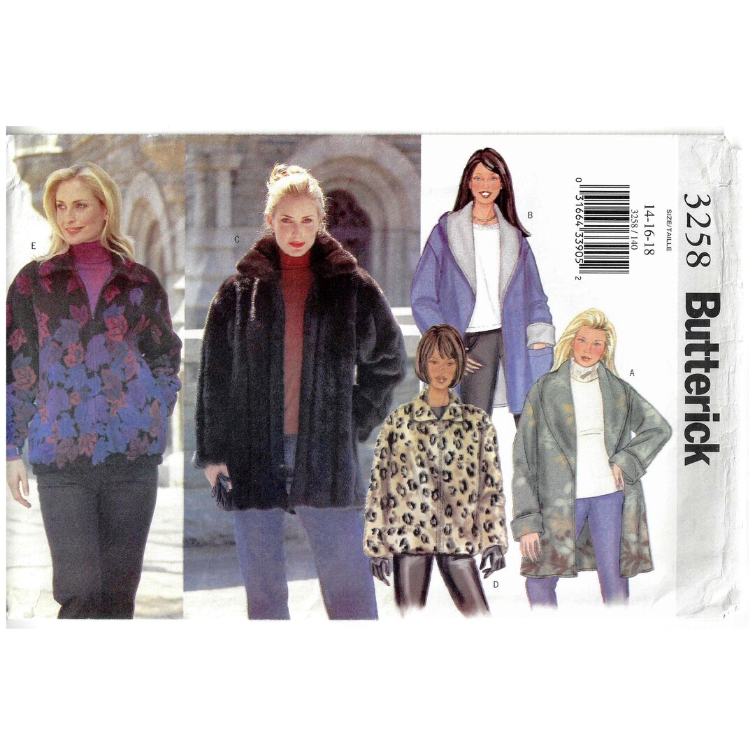 Butterick 3258 Sewing Pattern Misses Easy Loose Fitting Jacket Collar ...
