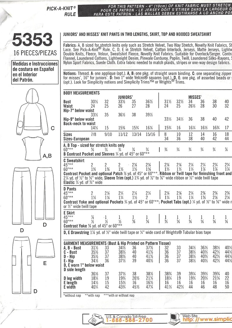 Simplicity 5353 Sewing Pattern for Juniors Easy to Sew Knit Etsy