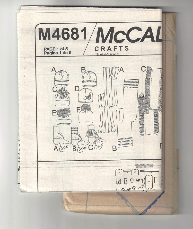 McCalls M4681 Sewing Pattern Misses Fashion Accessories Hat Scarves and Mittens sz S-L Uncut image 2