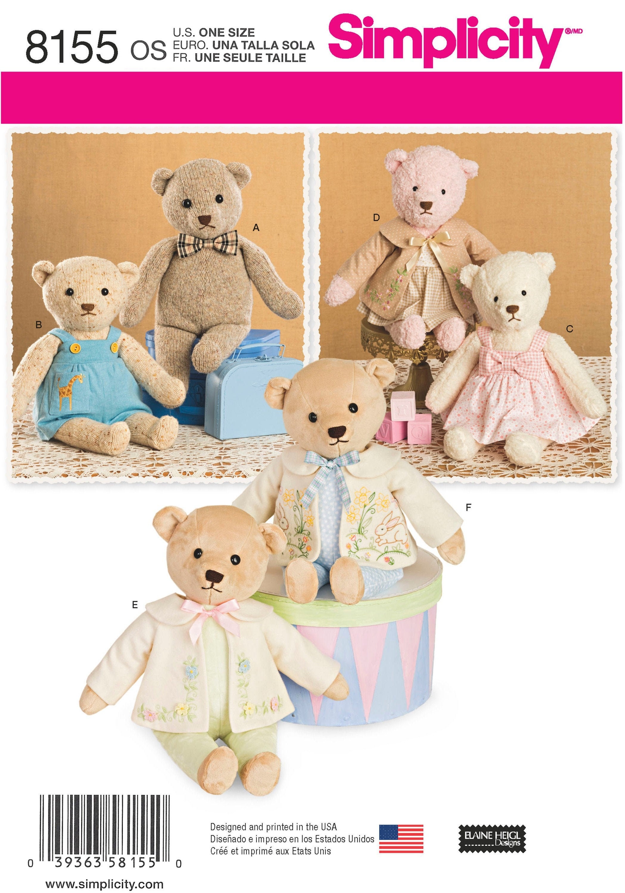 Simplicity 8155 Sewing Pattern for Stuffed Teddy Bears With