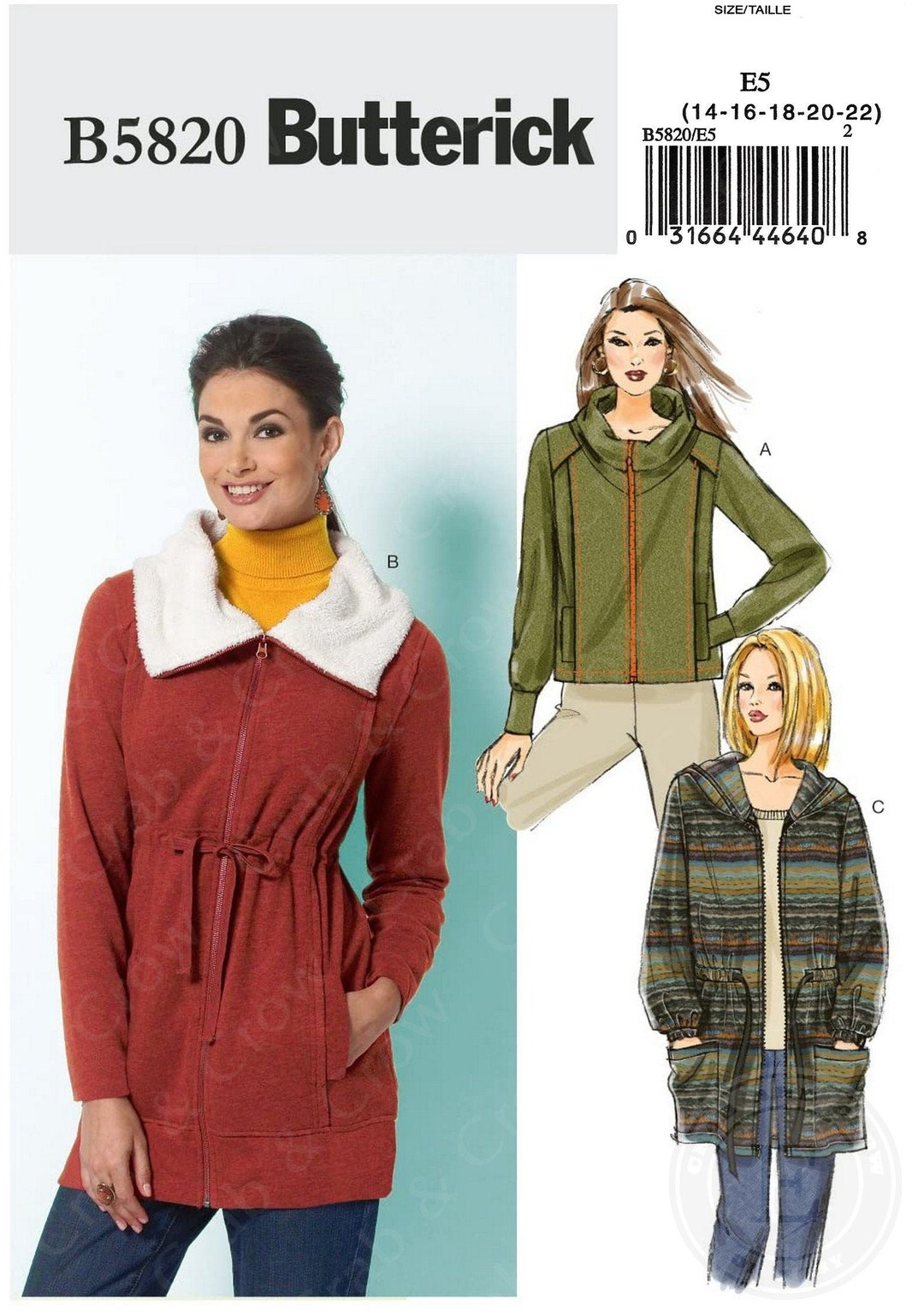 Butterick B5820 Sewing Pattern Misses Easy Loose Fitting Unlined Jacket ...
