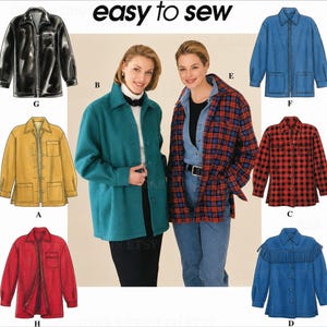 Simplicity 7315 Sewing Pattern for Misses Easy to Sew Long Sleeve Shirt-Jacket XS-M or L-XL Uncut