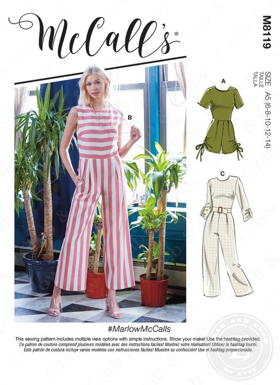 Mccalls M8119 Sewing Pattern Misses Romper Jumpsuits and Belt | Etsy