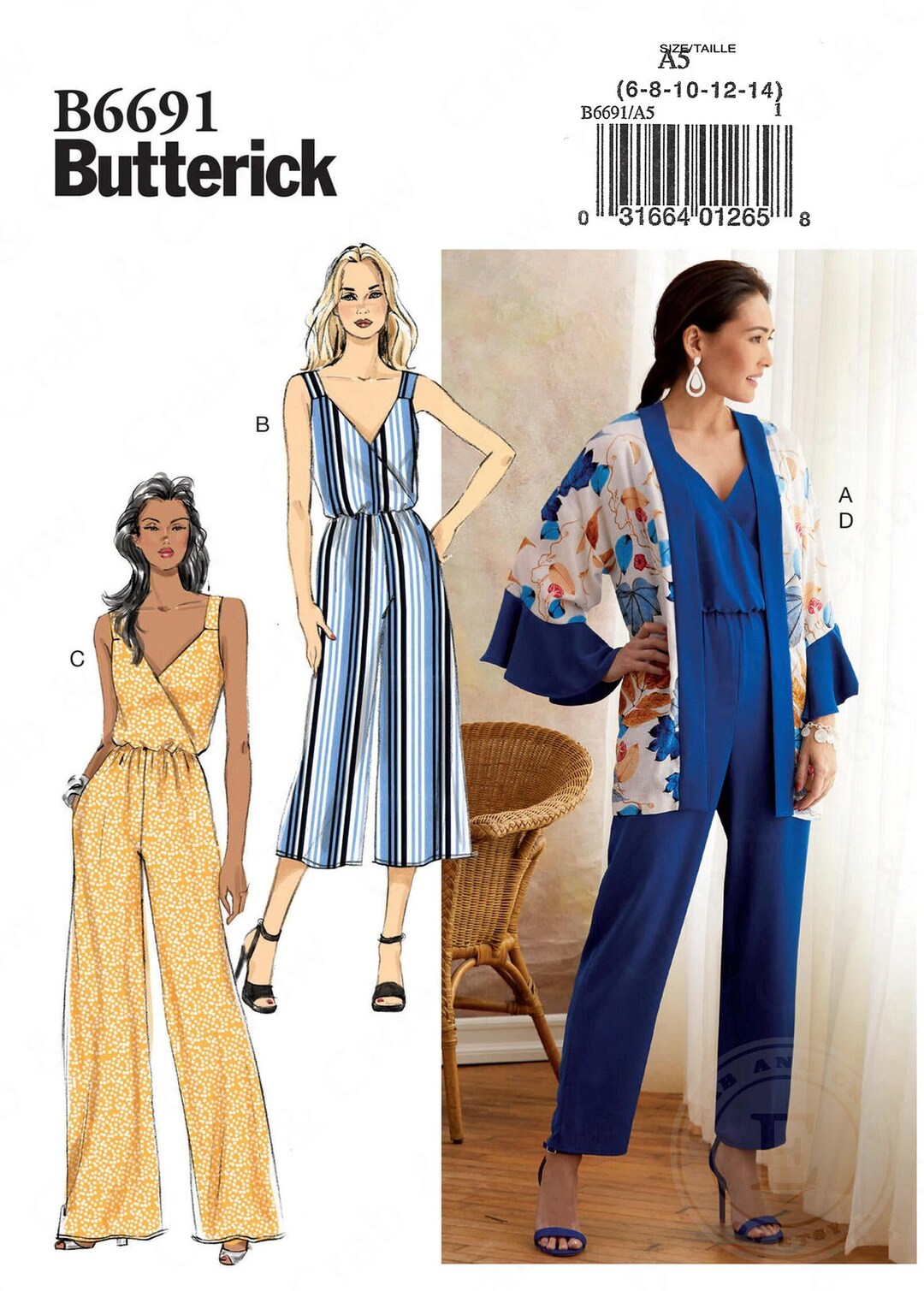 Butterick B6691 Sewing Pattern Misses Easy Jacket and Jumpsuit With ...
