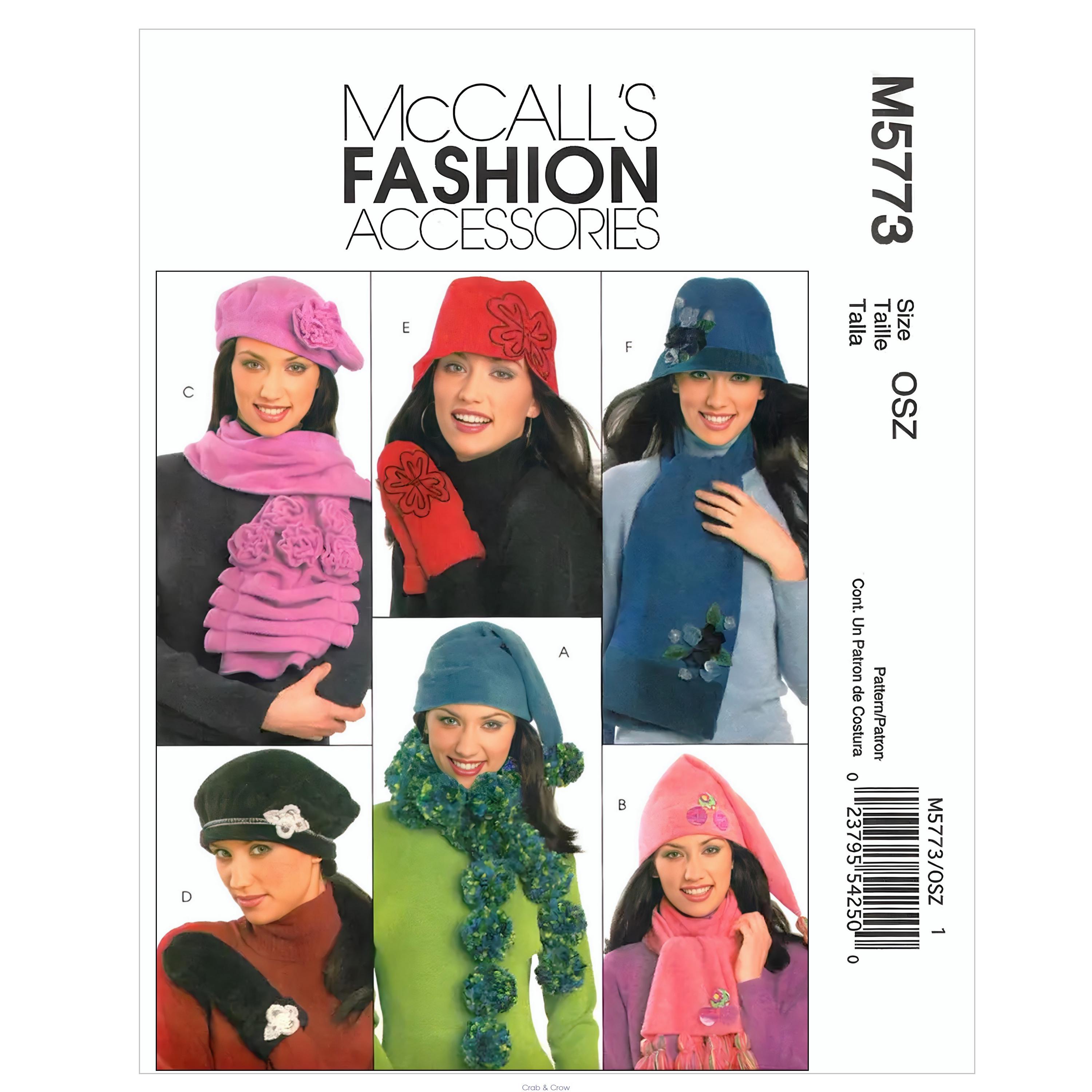 Mccalls M5773 Sewing Pattern for Misses Hats Scarves and Mittens ...