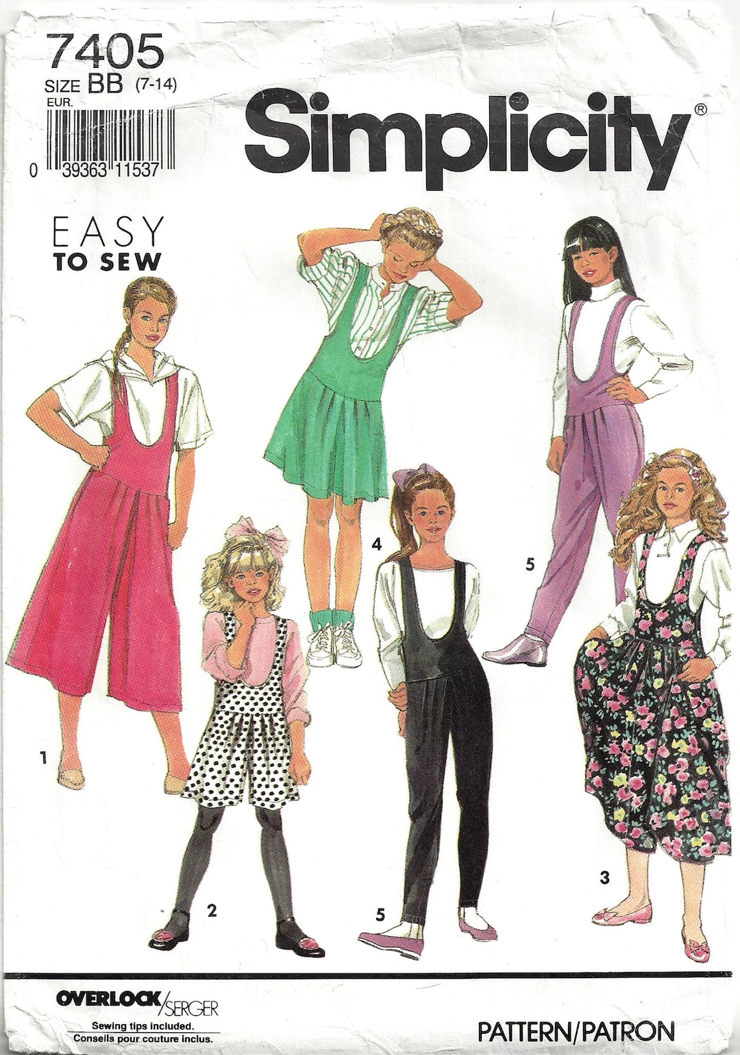 Simplicity 7405 Sewing Pattern Girls Vintage 90s Easy to Sew Knit