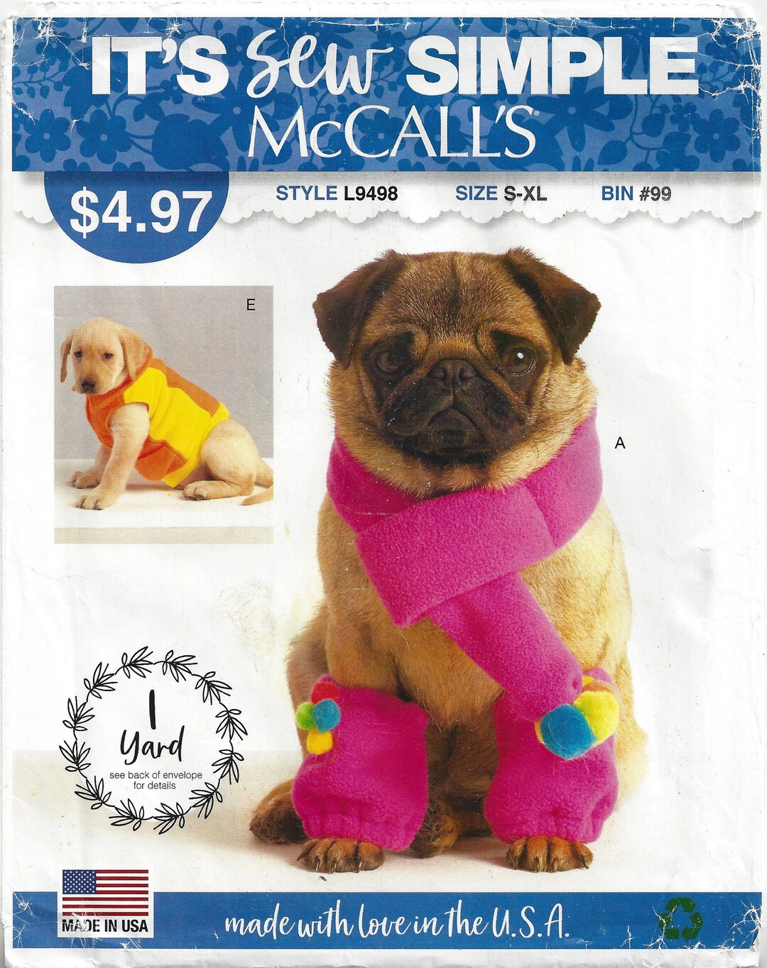 Mccalls L9498 Sewing Pattern Dog Coats Scarf and Legwarmers S-XL Uncut - Etsy