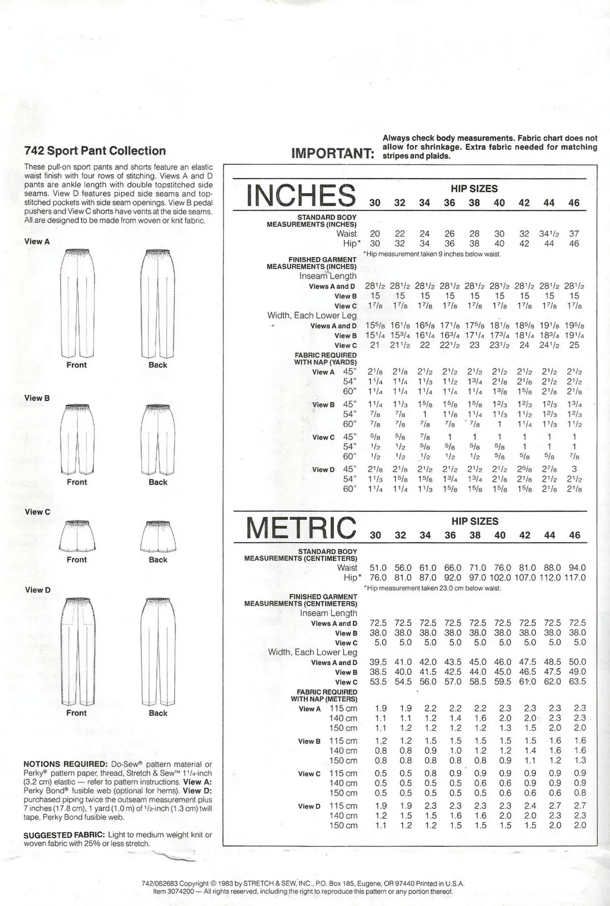 Stretch & Sew 742 Sewing Pattern Misses Elastic Waist Sport Pant ...
