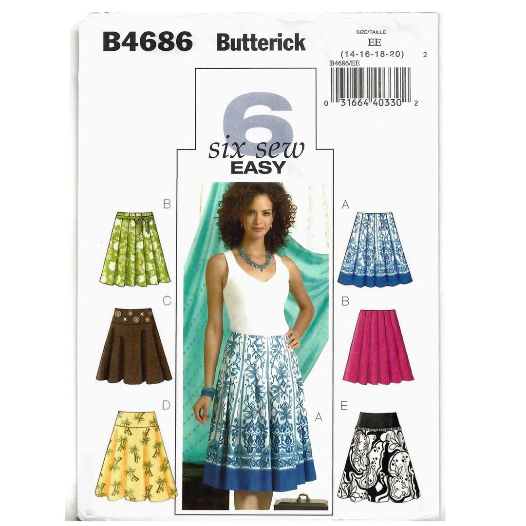 Butterick B4686 Sewing Pattern Misses Six Sew Easy Set of Skirts Flared ...