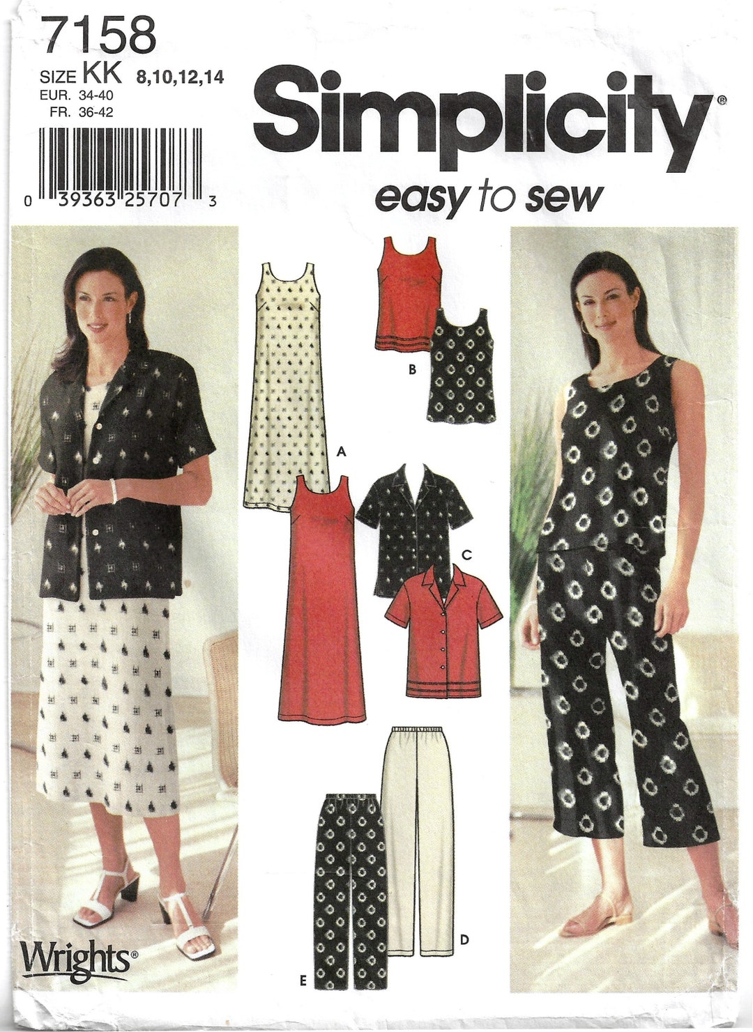 Simplicity 7158 Sewing Pattern Misses Easy to Sew Dress or Top Shirt ...