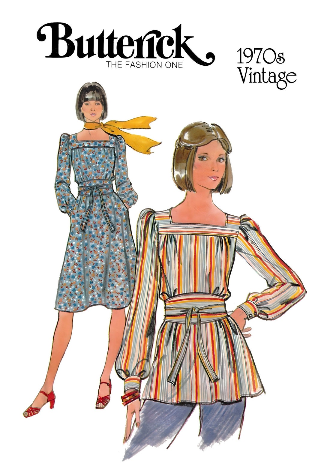 Butterick 4470 Sewing Pattern Misses Vintage 70s Square Neckline Dress ...