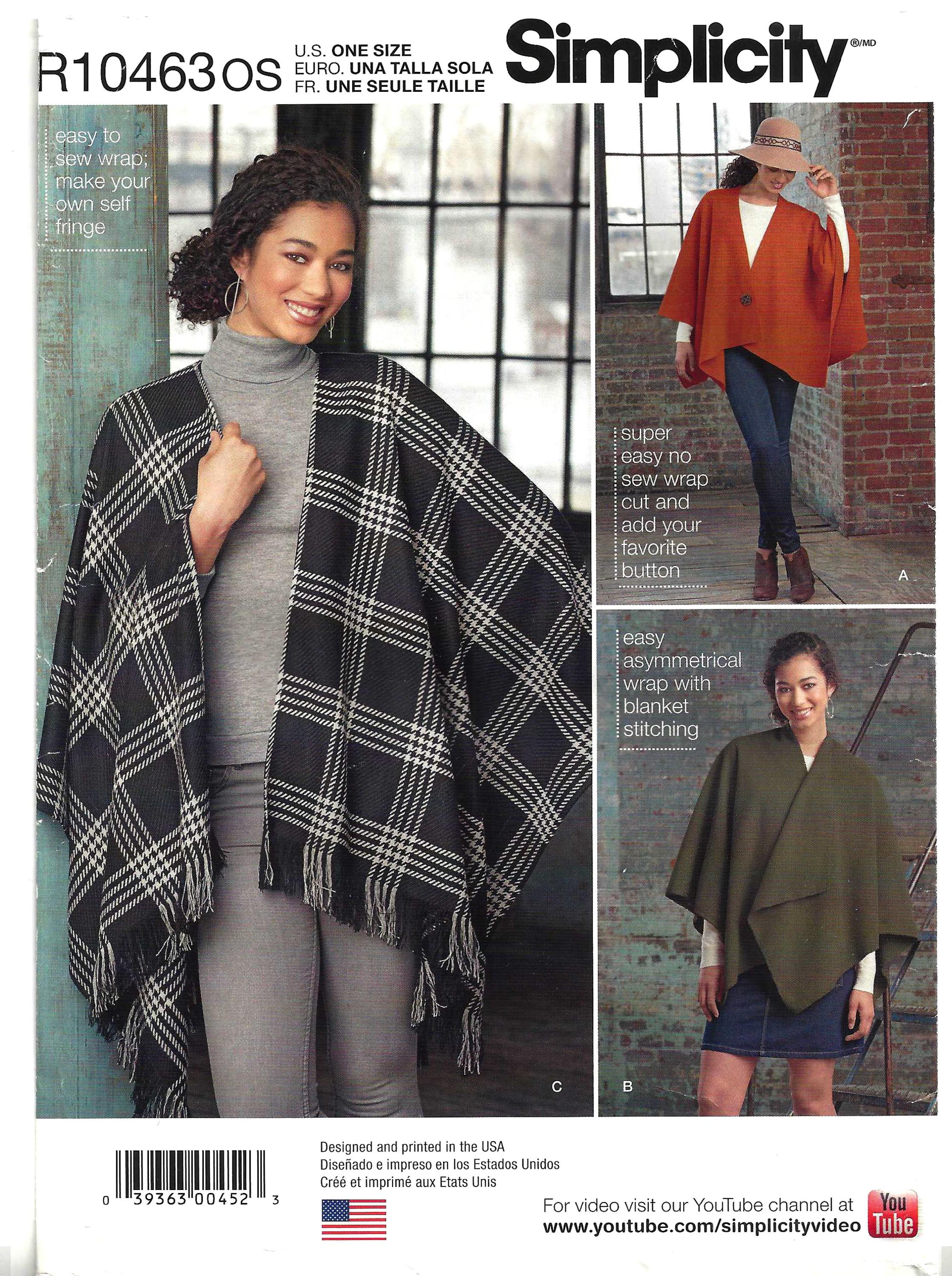 Simplicity R Simplicity R10463 Sewing Pattern Misses Easy-to-sew Fleece Poncho Wraps ...