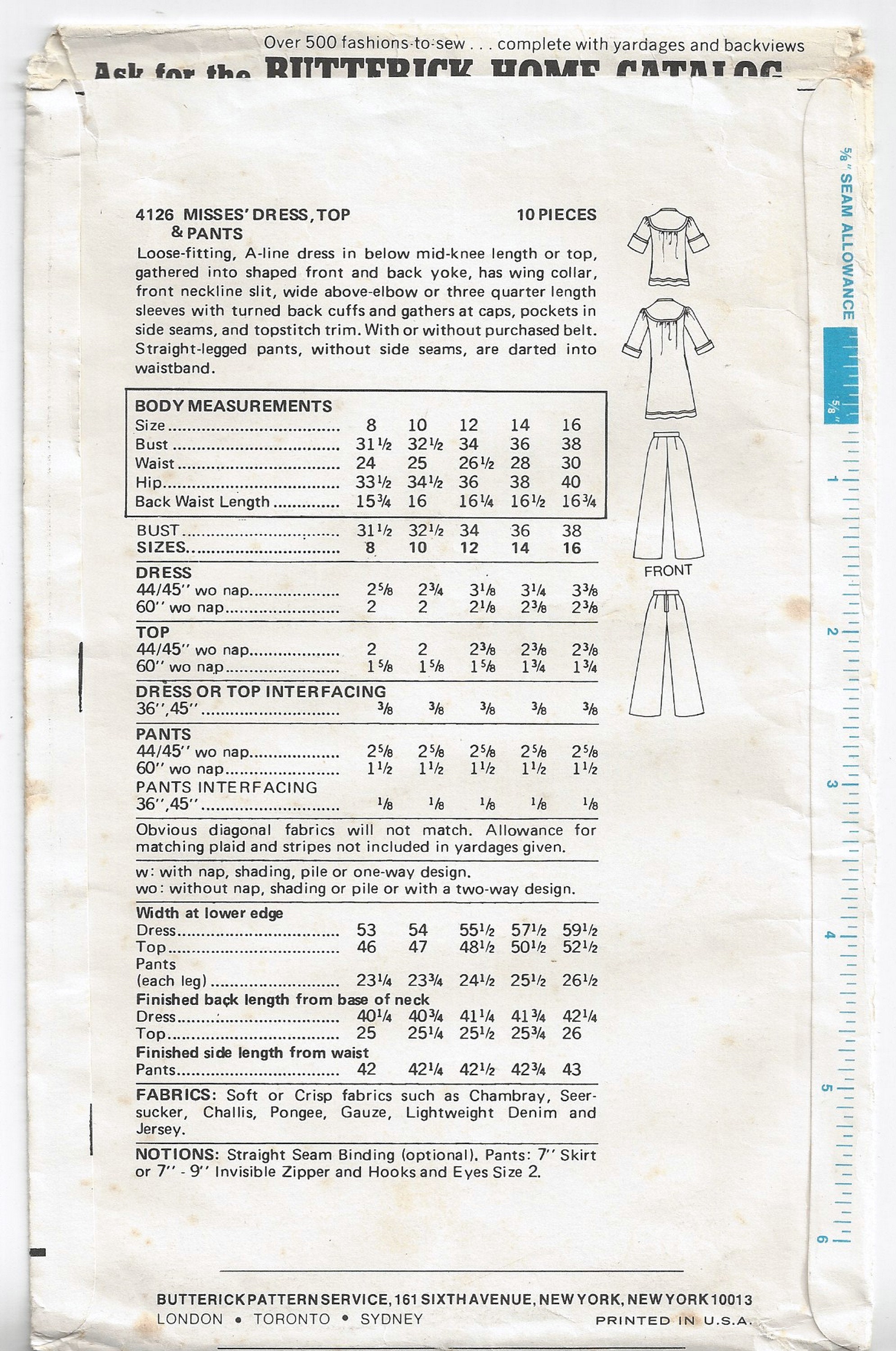 Butterick 4126 Sewing Pattern Misses Vintage 70s Loose Fitting A-line ...