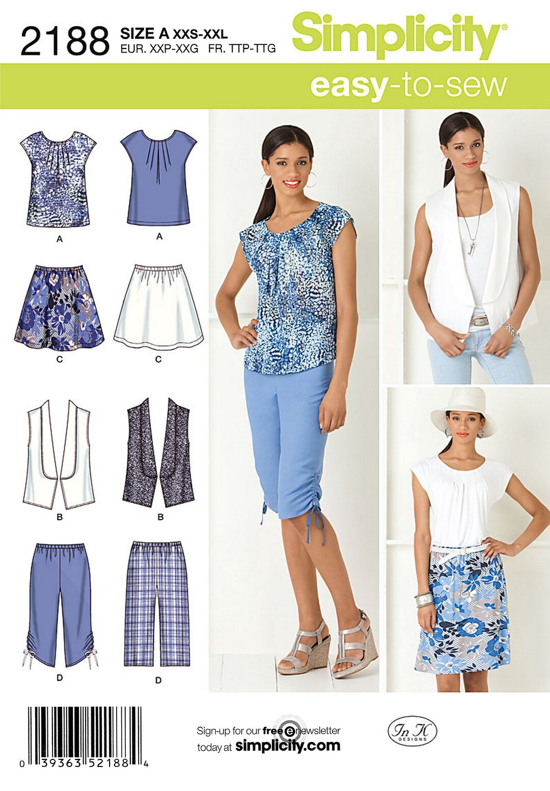 Simplicity 2188 Sewing Pattern Misses Easy to Sew Top Vest Skirt and