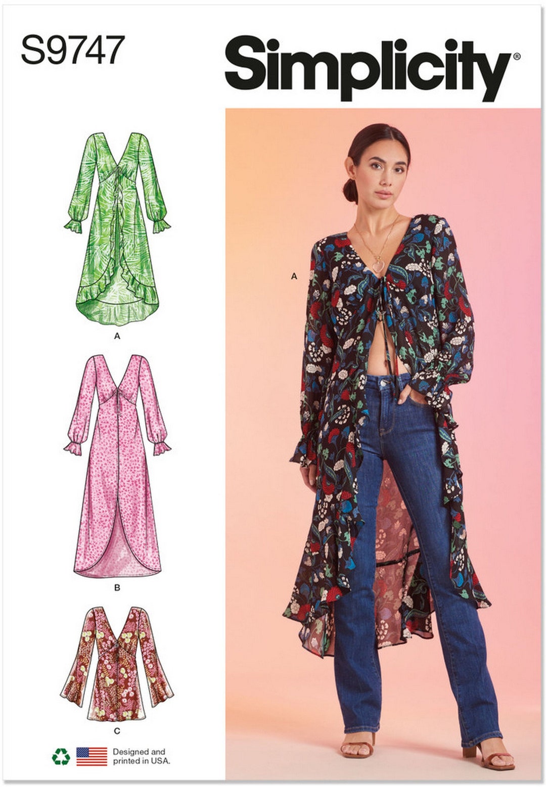Simplicity S9747 Sewing Pattern Misses Tie Front Dusters in Three ...