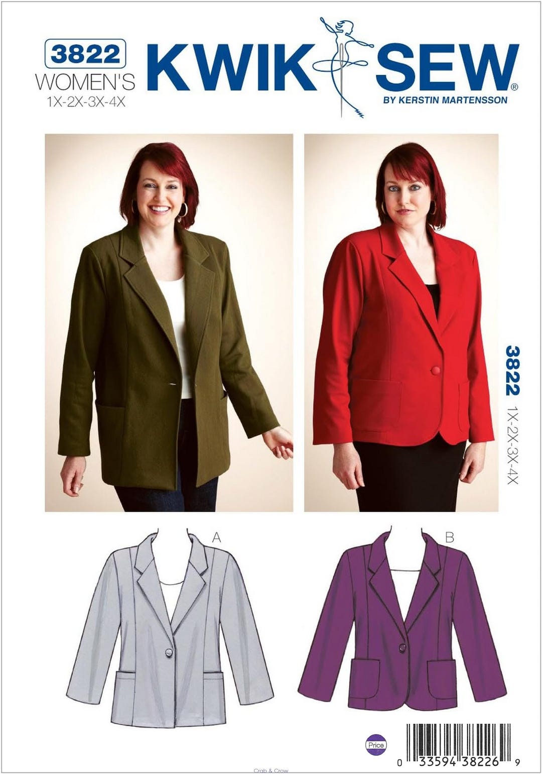 Kwik Sew 3822 Sewing Pattern Womens Plus Size Unlined Single Breasted ...
