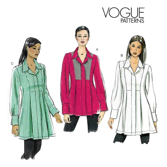 Vogue V9058 Sewing Pattern for Misses Fitted Long Sleeve Collared Tunic with Front Inset Detailing sz 16-24 Uncut