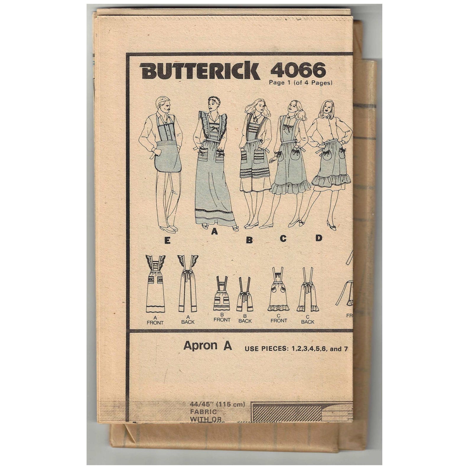 Style 4066 Pattern Butterick 4066 Sewing Pattern for Misses and Mens Aprons Various Styles ...