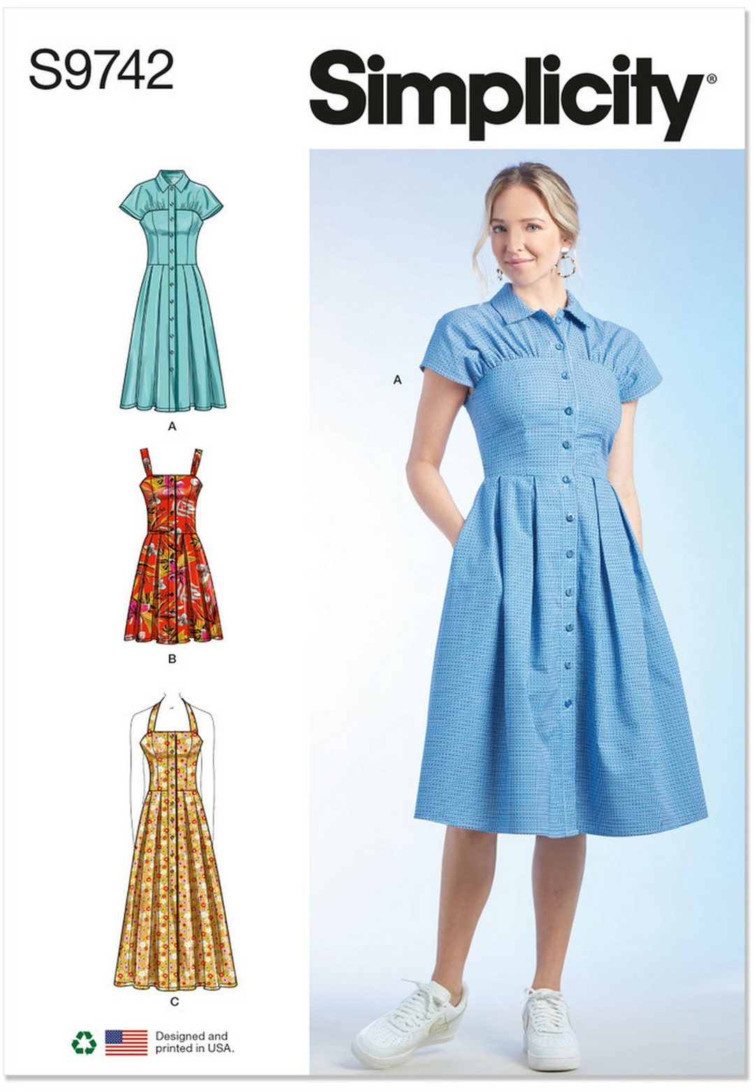 Simplicity S9742 Sewing Pattern Misses Button Front Dresses in Three ...