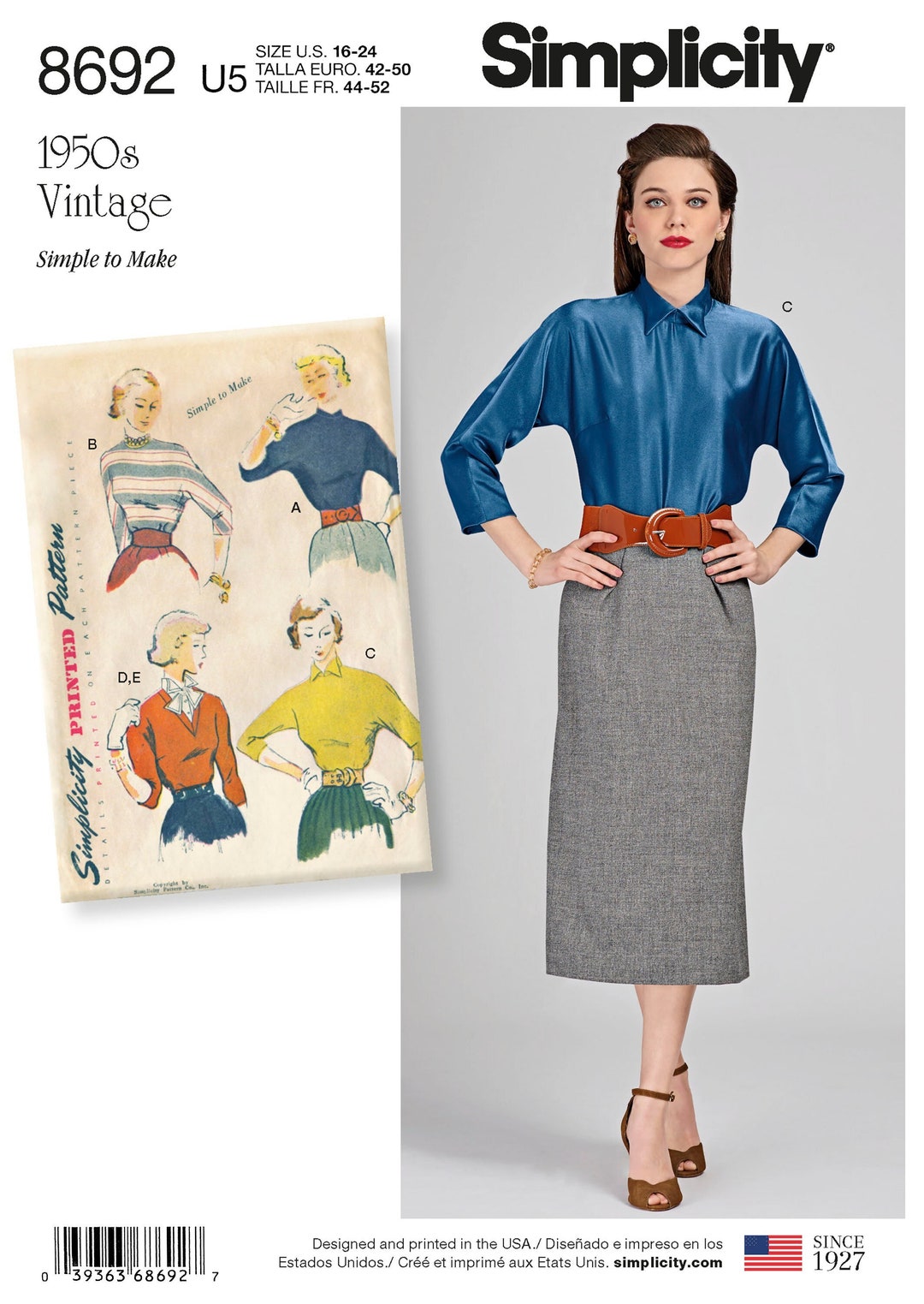 Simplicity 8692 Sewing Pattern Misses Vintage 50s Reproduction