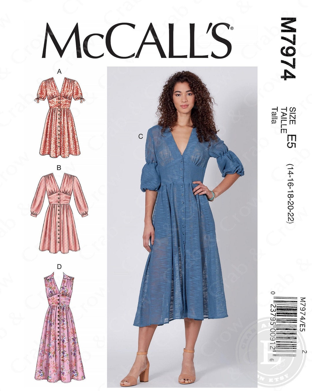 Mccalls M7974 Sewing Pattern Misses Midriff Detail Dresses With Sleeve ...