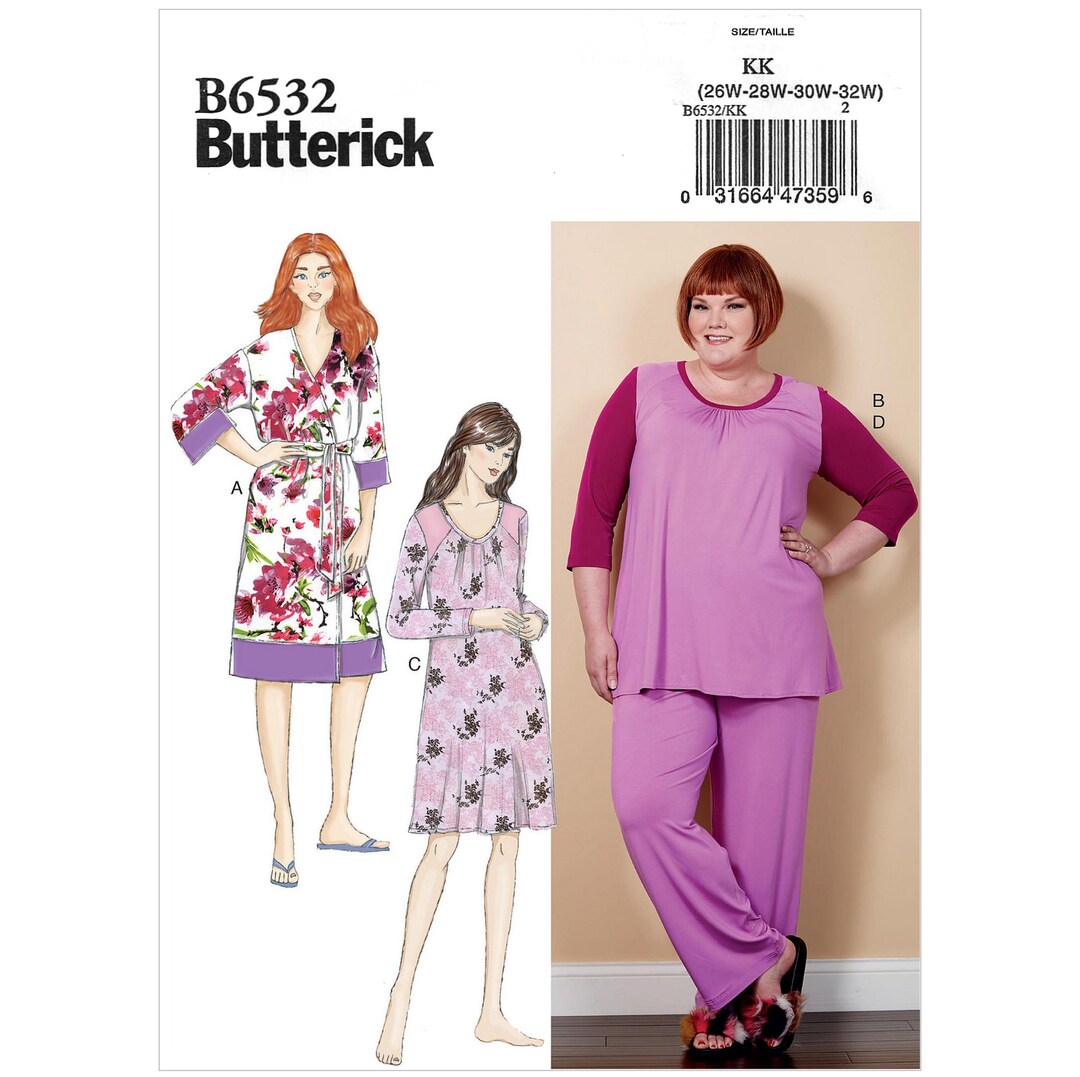 Butterick B6532 Sewing Pattern Womens Plus Size Robe Sash Top Dress and ...