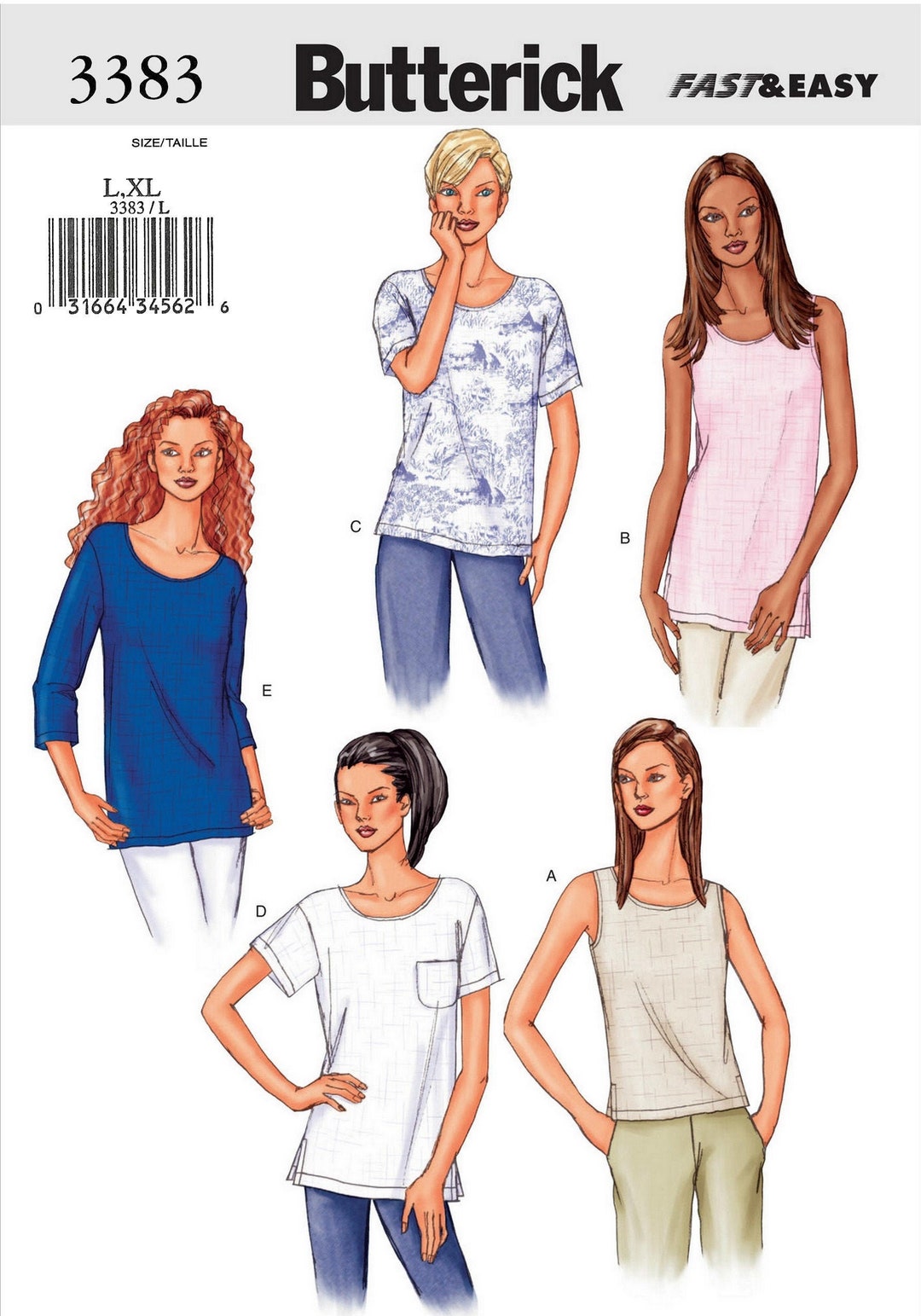 Butterick 3383 Sewing Pattern Misses Fast and Easy Scoop Neck Pullover ...