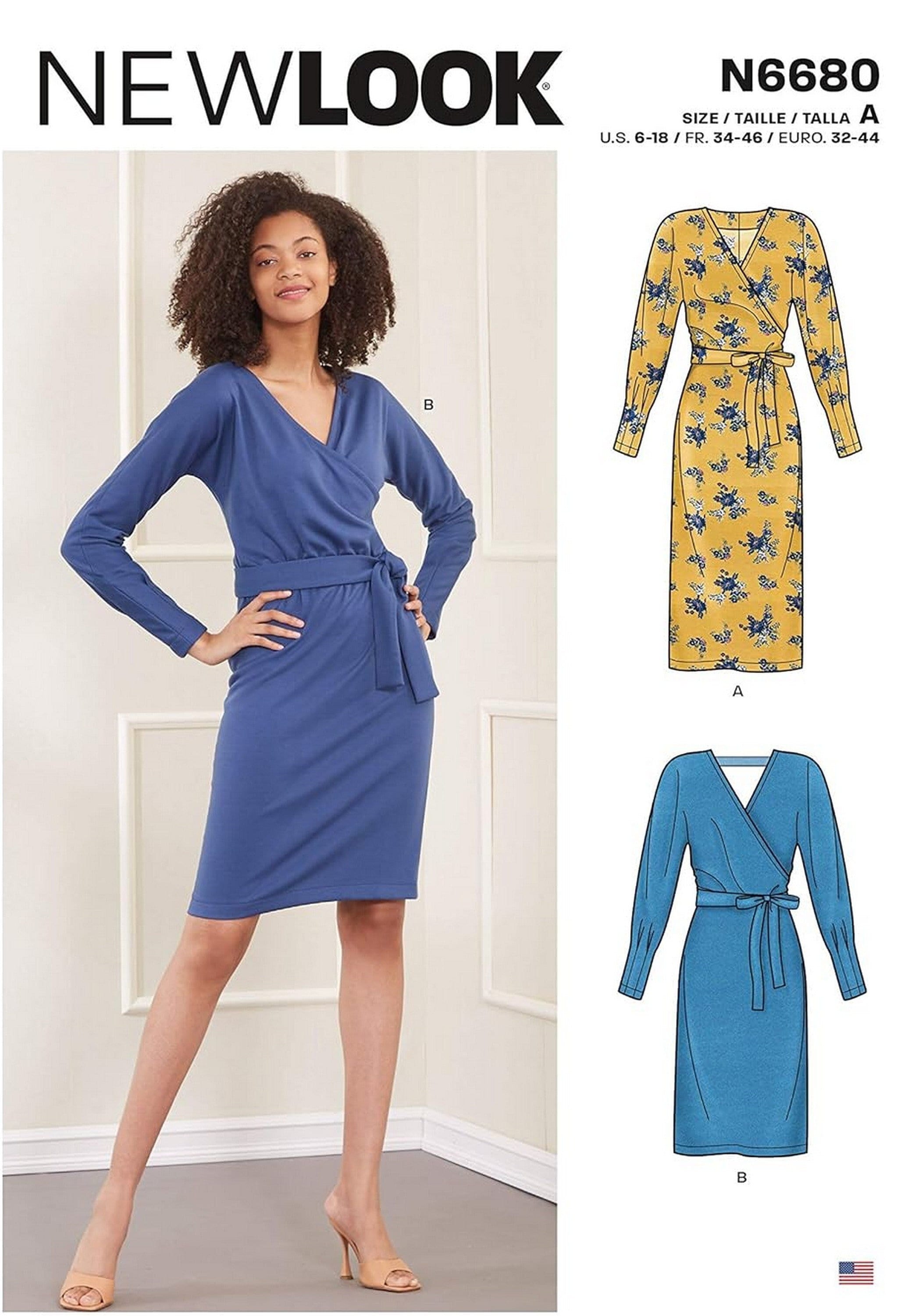 New Look N6680 Sewing Pattern Misses Mock Wrap Knit Dress With