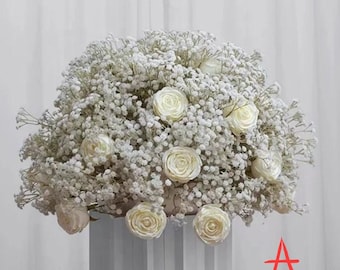 Rose & Baby's Breath Flower Ball Centerpiece: Wedding Banquet Decor (40cm)