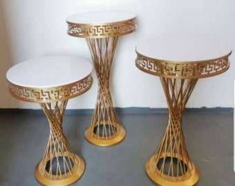 Gold Plated Metal Wedding Cake Stands: Geometric Floral Centerpiece