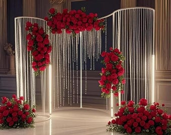 S-Shape Wedding Backdrop: Metal Frame with Crystal Beads, 7.2x8 ft