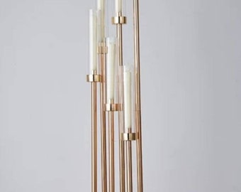 Gold 6-Arm Candelabra: Tall Wedding Centerpiece, LED Candle Holder