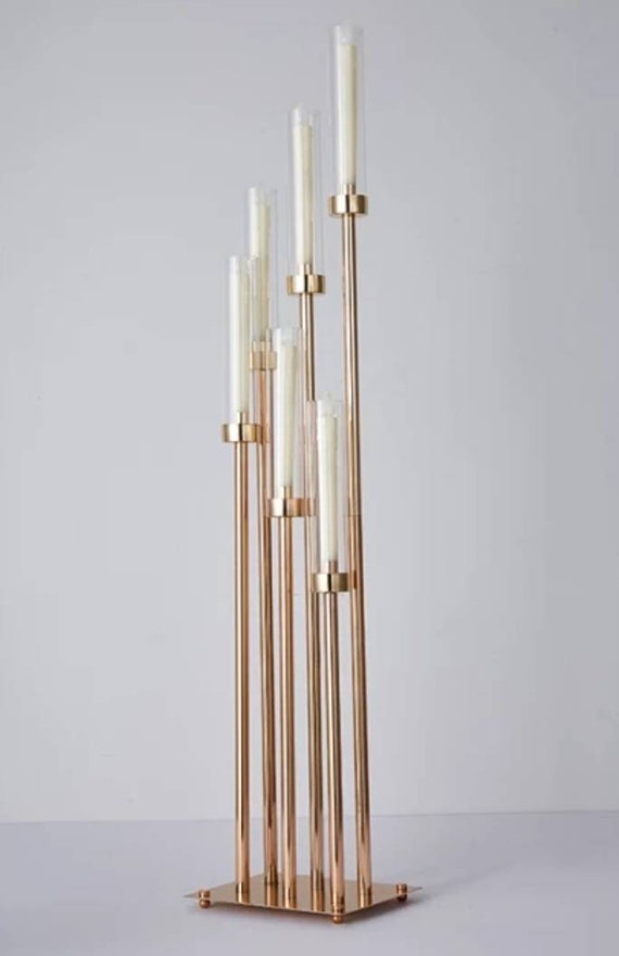 Tioncy 9 Arm Floor Candelabra 42 Inch Tall Gold Metal Candle Holders Candlestick For Pillar Tealight Candles Candelabra Centerpieces Stand For Valentine S Day Wedding Party Ceremony Table Decoration